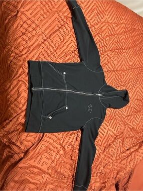 True Religion Black Hooded Zip-Up Jacket with Contrast Stitching